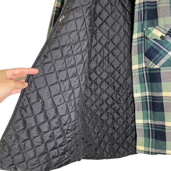 Vintage Ozark Trail Plaid Shirt Size Medium Jacket Quilted Green Navy Shacket - Picture 3 of 8